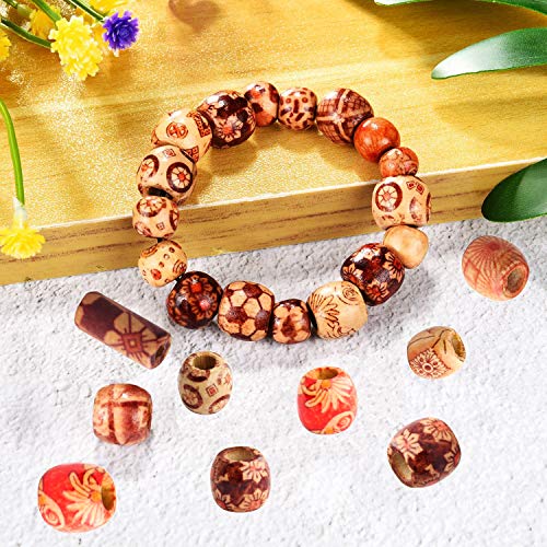 200pcs 12mm Natural Painted Wood Beads Round Loose Wooden Bead Bulk with Scissors Threader Beading Cord for Jewelry Making Craft Hair DIY Macrame Rosary Bracelet Necklace (Ball and Tubular Shape)
