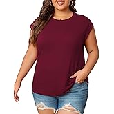 CARROTMOB Women‘s Plus Size Summer Tops Crew Neck Casual Cap Sleeve Loose Fit Basic T Shirts for Curvy Women