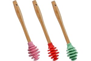 ENENES 3 Pcs Silicone Honey Dipper Sticks - Spiral Design Non-Drip Honey Spoon with Jar Stirring Rod, Food-Grade BPA Free Dispenser for Syrup, Jam & Beverages