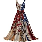 Women's Independence Day Patch Art Line Floral Dress American Flag Dresses