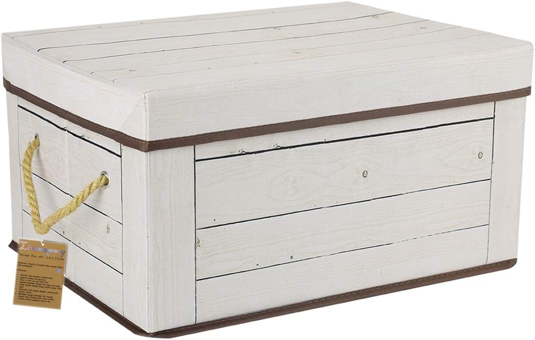 Livememory Decorative Storage Bin with Lids Fabric Storage Box with Lids and Handles for Closet, Office, Bedroom, Toys - L15.7 x W11.8 x H7.9 Inches (Not Made of Wood)