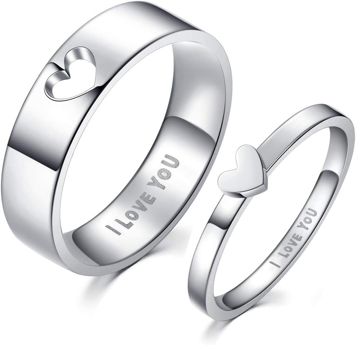 LAVUMO Matching Heart Promise Rings for Couples I Love You Engagement Wedding Ring Band Sets for Him and Her Stainless Steel High Polished Comfort Fit