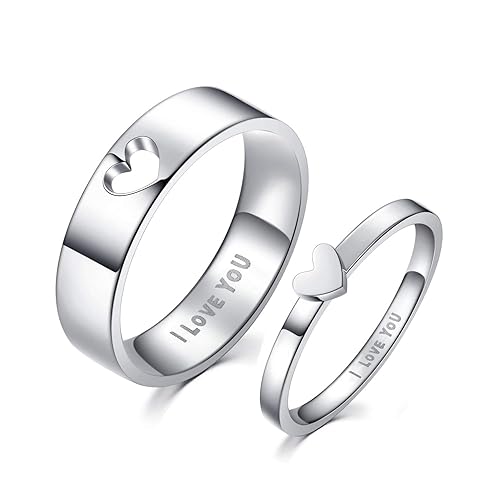 LAVUMO Matching Heart Promise Rings for Couples I Love You