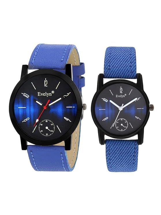 Analogue Leather Blue Dial Couple Watches