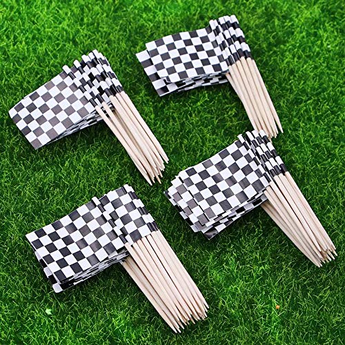 Black and White Checkered Racing Flag Picks Food Fruit Toothpicks Cocktail Sticks Cupcake Toppers Party Decorations, 100 Count - Thumbnail 6