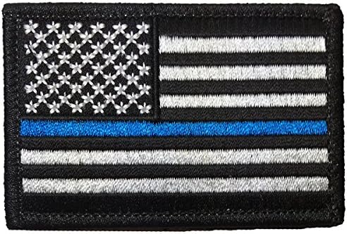 Tkazumi Patch - Tactical USA American Flag Blue Line Police Law Enforcement Sewing Iron on Patch