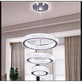 Finktonglan 3-Ring Crystal LED Chandelier, Cool White 6500K, 52W Integrated, Adjustable Height & Shapes, K9 Crystal & Stainle