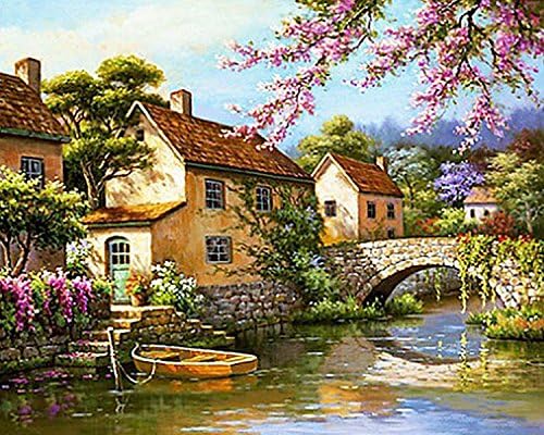 ZEJEUER 5D DIY Diamond Painting Hometown Full Round Rhinestone Embroidery Painting Kit Home Decoration