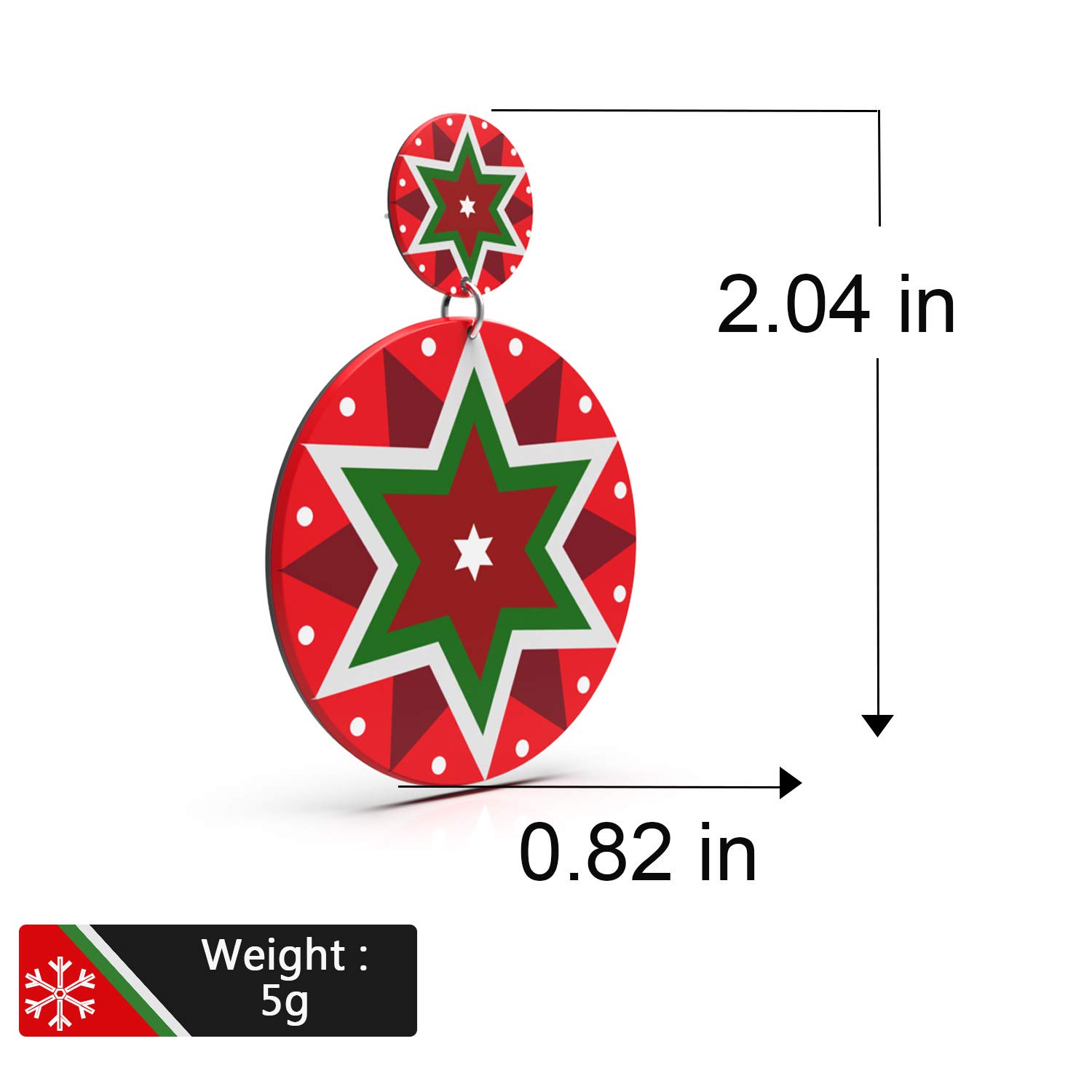 UHIBROS Women Christmas Jewelry Pentagram Dangle Drop Stud Earrings Ear Hook Drop Earring Xmas Gift For Teen Girls