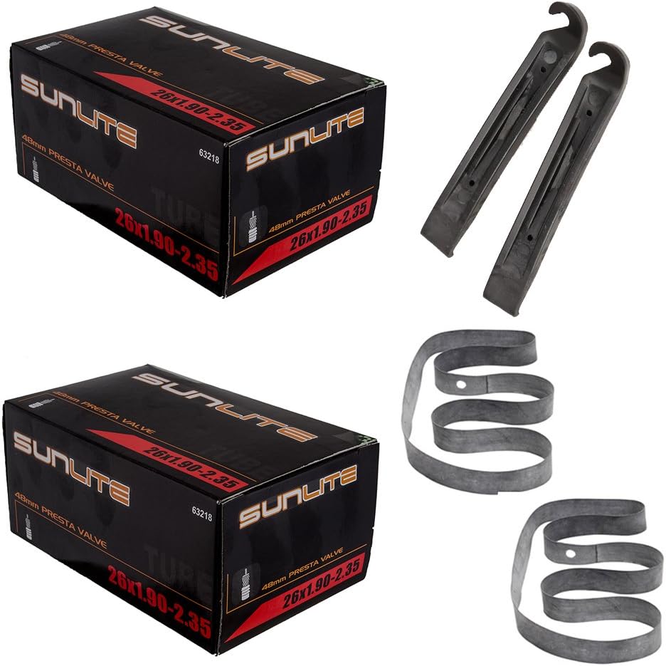 Sunlite Presta Valve Tubes 26 x 1.90-2.35 PV48 Threaded FFW51mm 63218 2 Pack Rim Strip Kit