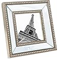 Isaac Jacobs 4x4 Champagne Mirror Bead Picture Frame - Classic Mirrored Frame with Dotted Border Made for Wall Display, Tabletop, Photo Gallery and Wall Art (4x4, Champagne)
