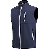 WULFUL Men's Windproof Lightweight Golf Vest Outerwear with Pockets, Softshell Sleeveless Jacket for Travel Hiking Running