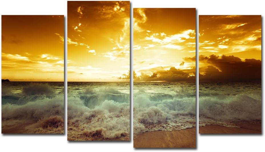 Horgan Wall Art 4 Panels Painting on Canvas Giclee Print Without Frame Prints for Wall Decor for Home Bathroom Bedroom Gallery Living Room Modern Stretched Ready to Hang (Sky and Wave)