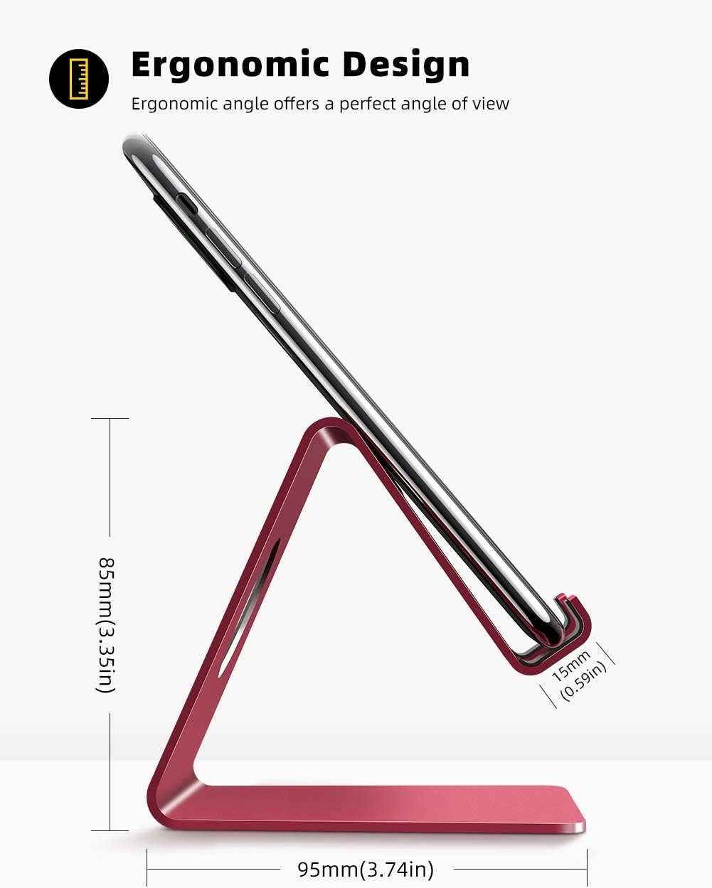 Lamicall Cell Phone Stand, Phone Dock : Cradle, Holder, Stand Compatible with iPhone 6 6s 7 8 X Plus 5 5s 5c XS Max XR 11 Pro, All Android Smartphone, Charging Accessories Desk - Red
