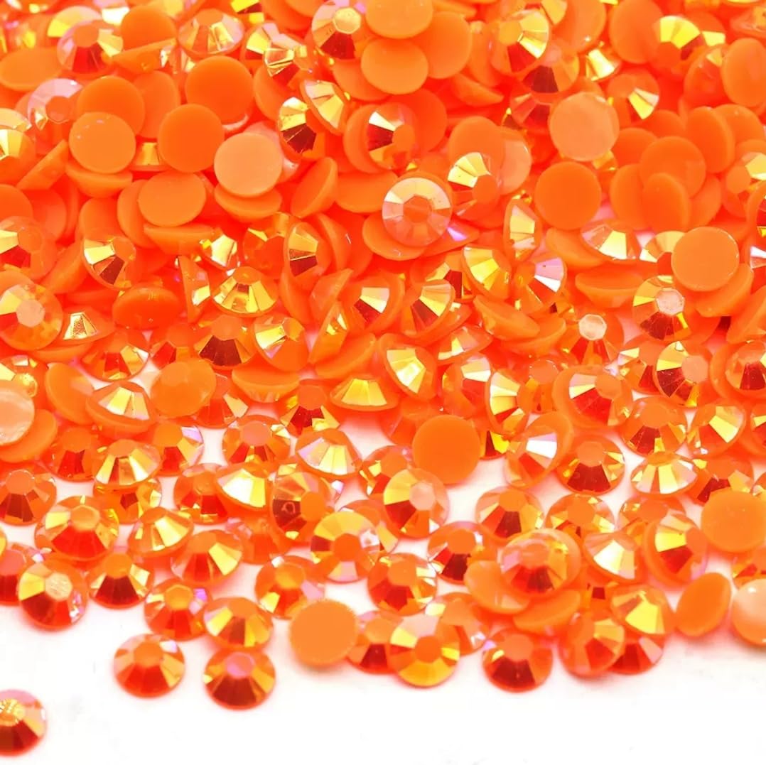 MajorCrafts 2000pcs 5mm ss20 Jelly AB Flat Back Round 14 Facets Resin Rhinestones Arts and Crafts Embellishment Gems (Tiger Orange C83) — image 1