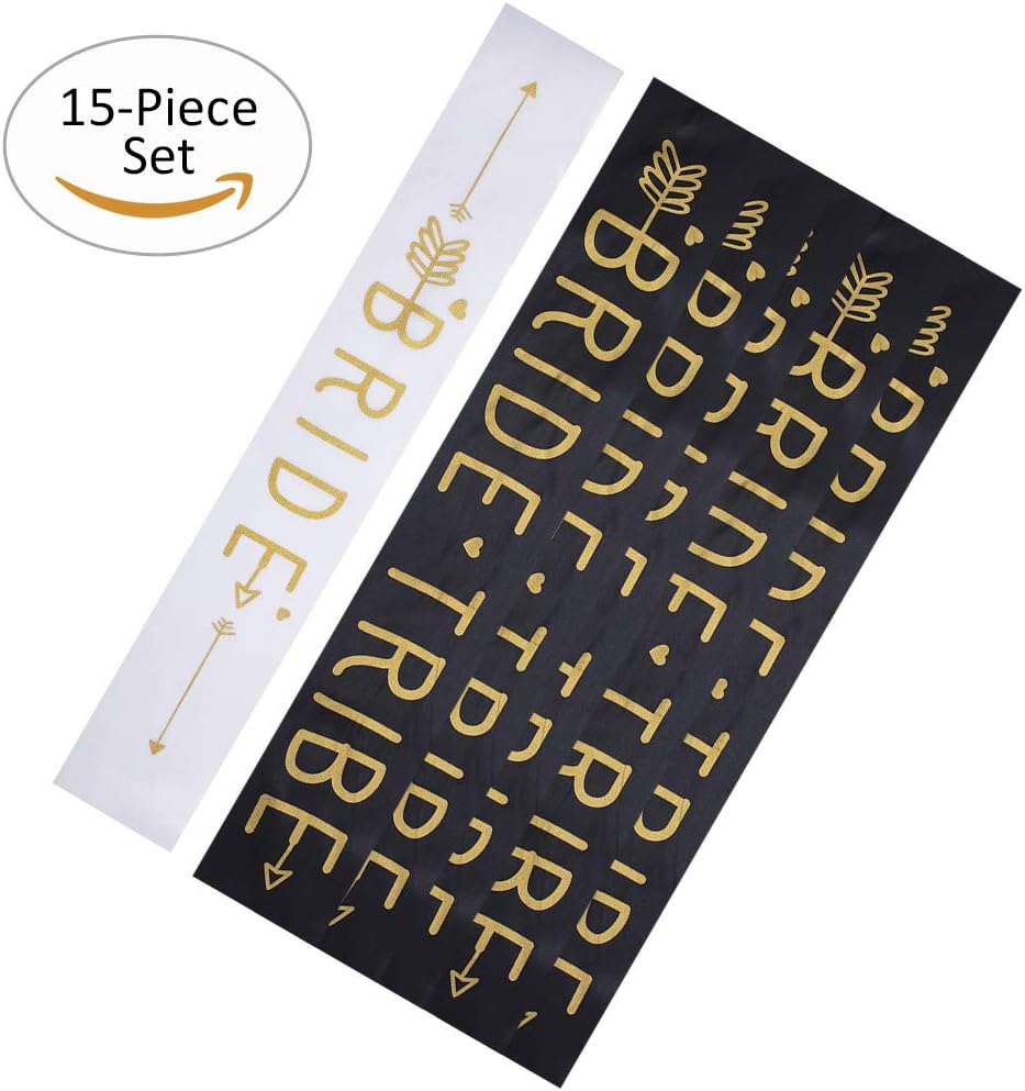 BRT 14pcs Bride Tribe Sashes with 1pc Bride Sash Hen Do Accessories Bridal Shower Sash for Hen Night Party