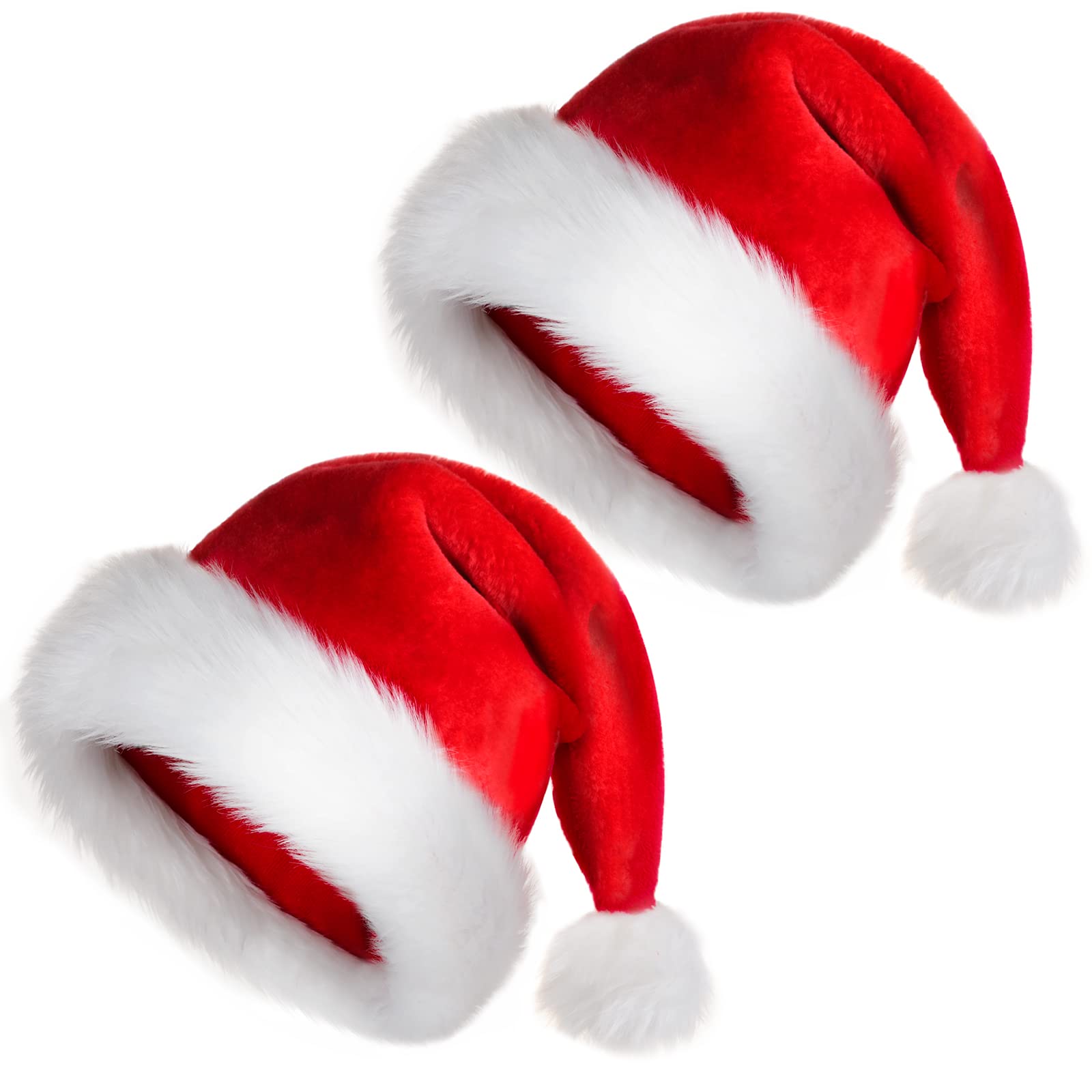 TLarder Santa Hats for Adults: Christmas Hats Adult Luxury Velvet Holiday Hat - Plush Xmas Santa Claus Outfit Hat for New Year Festive Party Gifts (Adult-2pcs) โ image 1