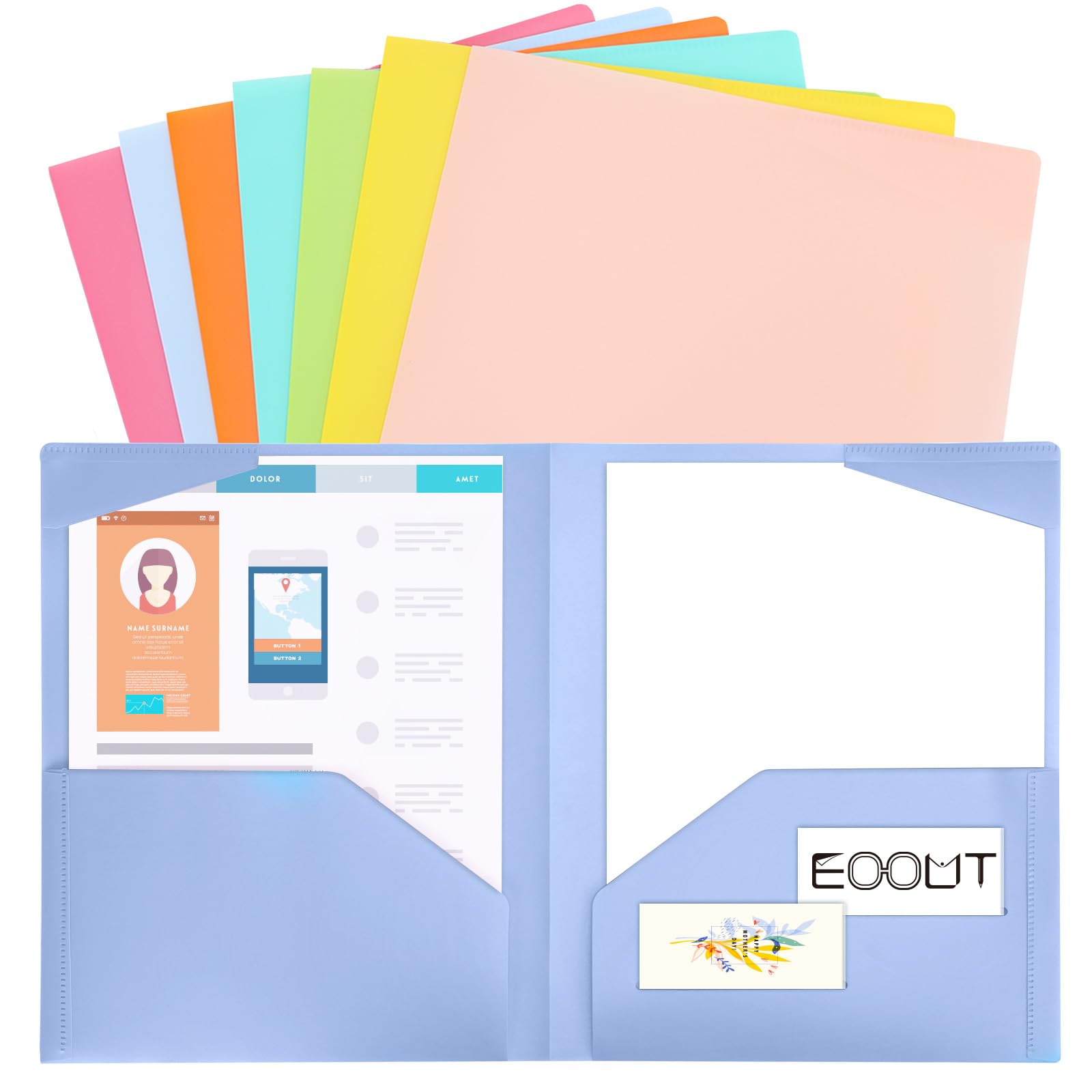 EOOUT 8 Pack Plastic Pocket Folder, Letter Size Heavy Duty Folders with ...