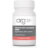 ARG Vitamin D3 Complete 5000 Bone Health, 60 Capsules | Delivers 125 mcg Vitamin D3 with Vitamins A and K2 for Bone Strength, Immune Balance and Healthy Mindset