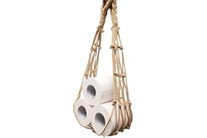 Toilet Paper Storage Holder, Wall Hanging Storage Mesh Bag, Boho Handmade Cotton Net Bag Paper Roll Holder for Home Bedroom B