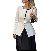 GORGLITTER Women's Long Sleeve Button Up Sweater Split Front Contrast Trim Work Dressy Knitted Cardigan