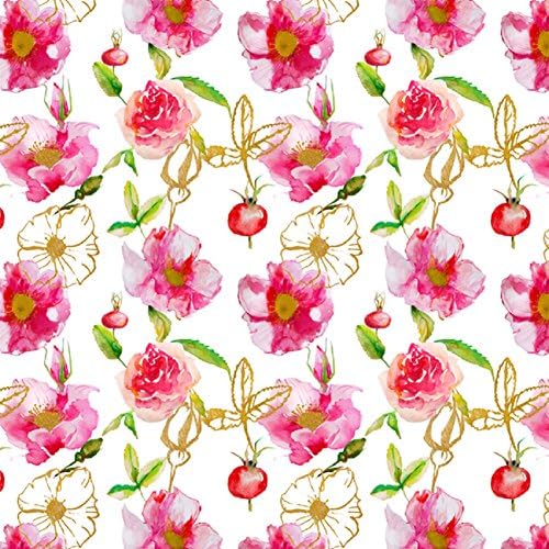 Euro Oeko-Tex Knit Lulu Dreams Golden Rose Design Fabric By the Yard, 92% Cotton, 8% Lycra, 60 Inches Wide, 4 Way Stretch, Medium Weight (4 yards)