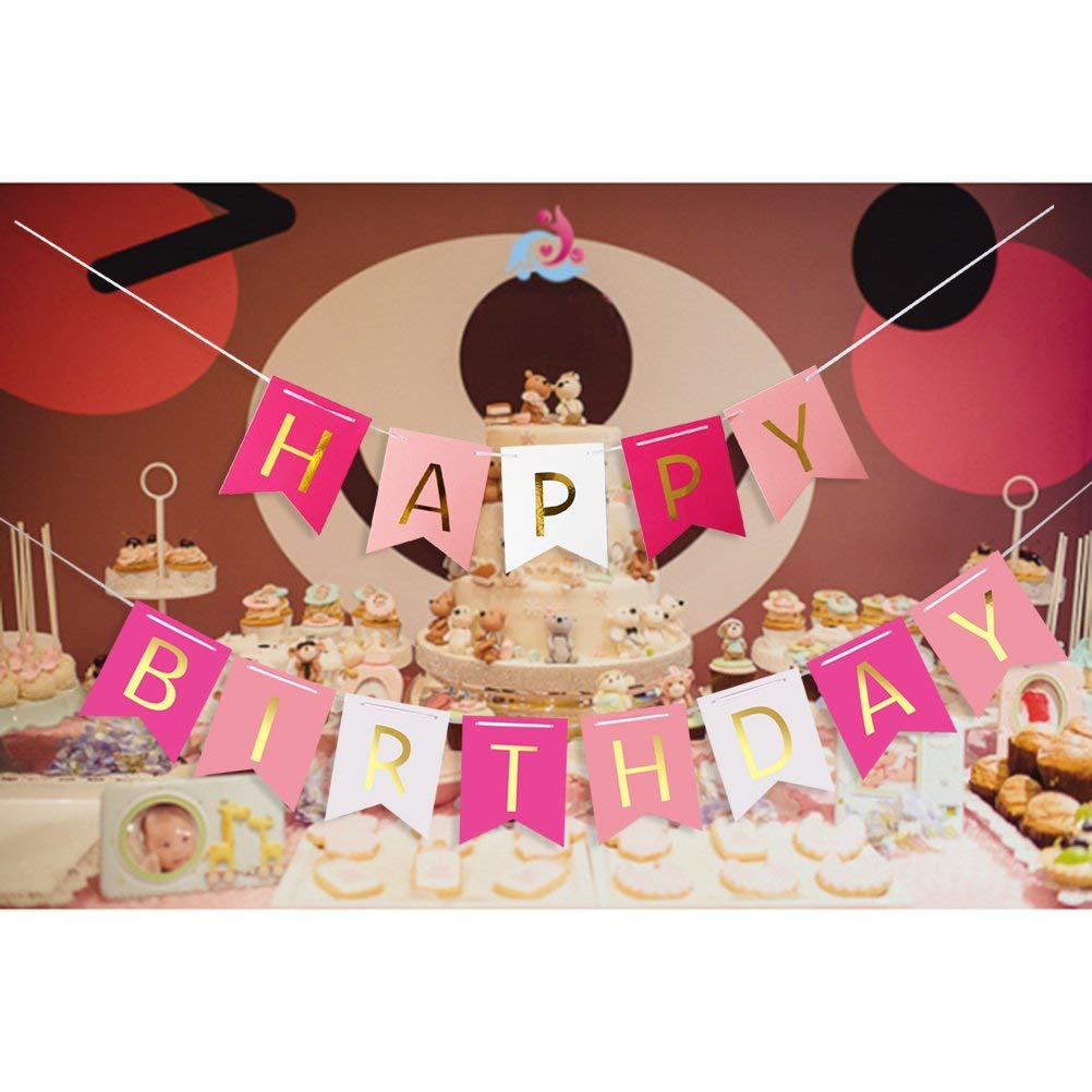 Jeux Et Jouets Decorations Estiloss Com Simuer Party Decorations Happy Birthday Guirlande Banderole Joyeux Anniversaire Banniere Avec Papier De Soie Pompons Et Guirlande Tassel Pour Filles Et Garcons De Fete Rose Et Blanc