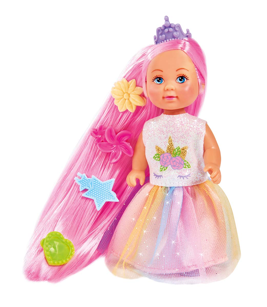 Simba 105733505 - Evi Love Rainbow Princess Doll with Long Hair, 4 Hair Clips and Brush, 12 cm, for Children from 3 Years