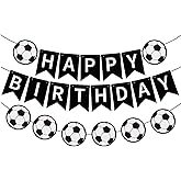 DIADARL Soccer Birthday Banner, Black Soccer Happy Birthday Decorations Happy Birthday Soccer Banne for Boys Girls Kids Adults Soccer Sports Themed Birthday Decorations