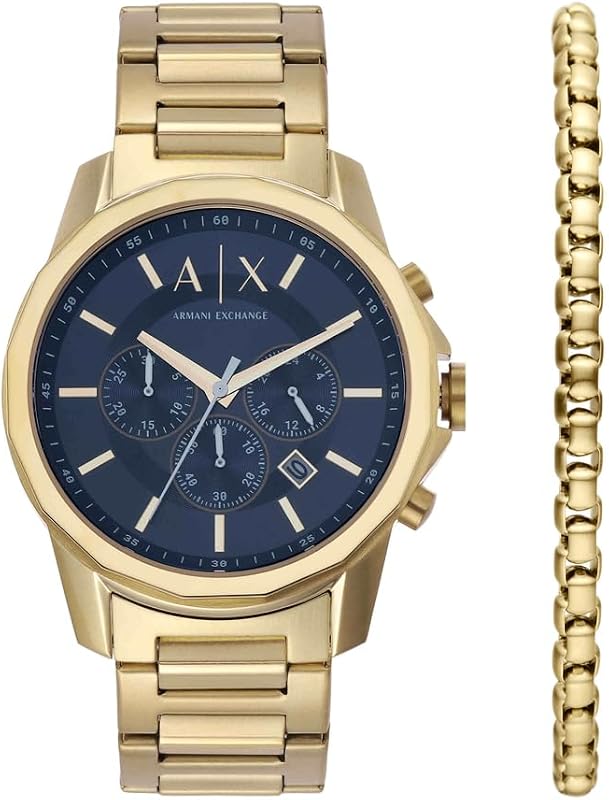Gold Tone Watch for Men, Quartz Chronograph Movement and 44mm Case Size with Stainless Steel Strap