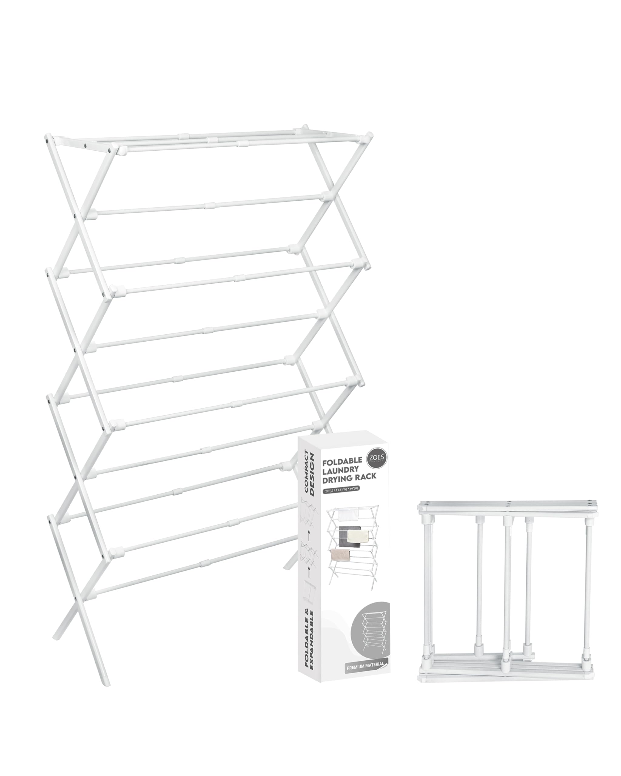 Photo 1 of ZOES HOMEWARE 4-Tier Clothes Drying Rack, 4ft High Foldable Drying Rack Clothing for Indoor & Outdoor, Portable Collapsible Laundry Dryer for Laundry Room and Apartment, White 29" L x 49" H x 11.5" W