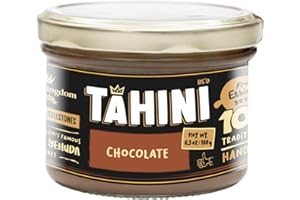 Halva Kingdom Artisanal Tahini All-Natural Sesame Tahini Paste | 100% Pure Rich & Creamy Ground Sesame Paste, Tahini Sauce, Dressing & Dips | Vegan, Kosher | Non-GMO 17.6 OZ (Original) (CHOCOLATE)