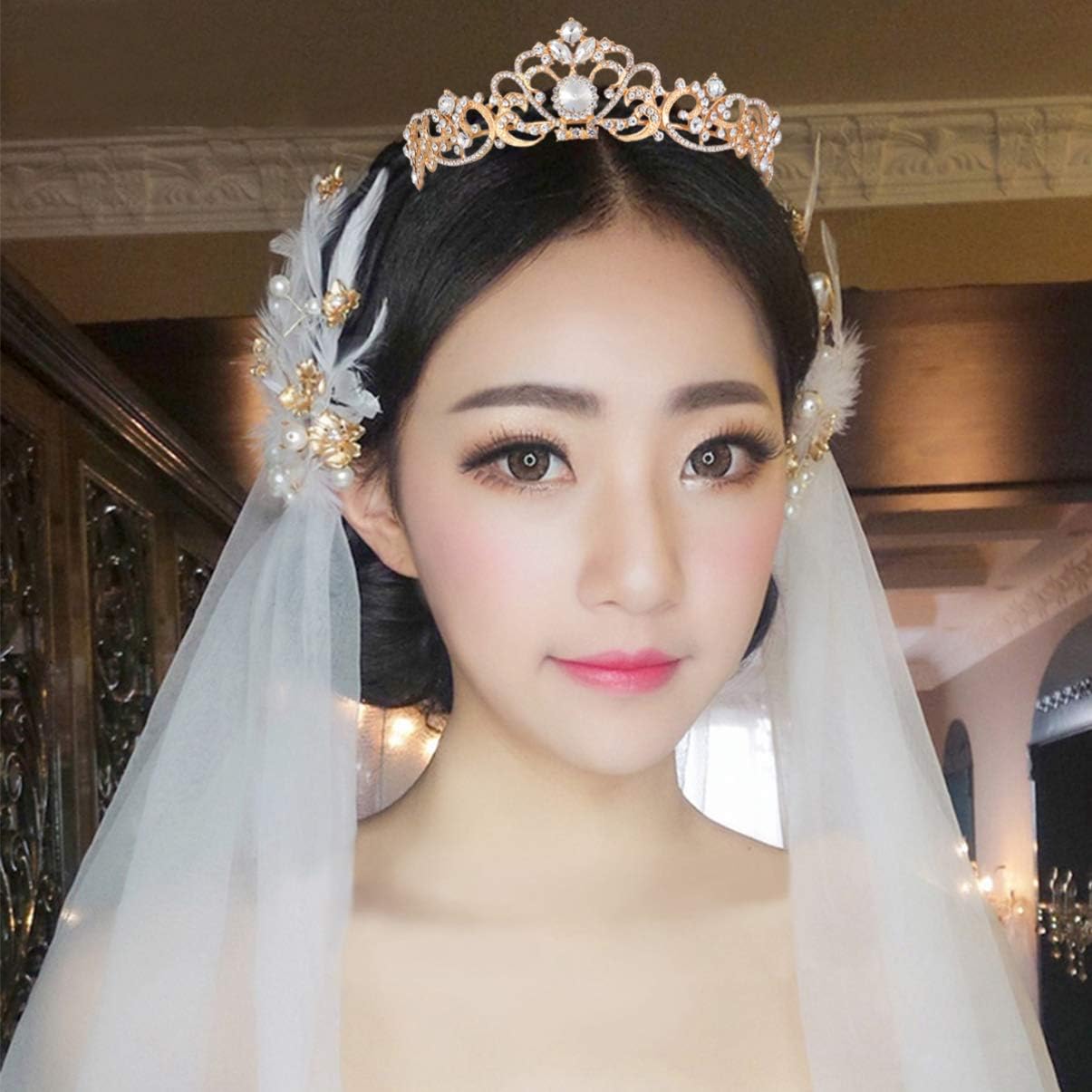 Amazon Frcolor 王冠 ティアラ 髪飾り ヘアバンド おしゃれ 合金 ラインストーン 水晶 花嫁 婚式 誕生日 イベント 披露宴 レディース プレゼント ゴールデン カチューシャ ヘアバンド 通販