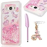 MOLLYCOOCLE Galaxy J5 2016 Case, Luxury Bling Glitter Sparkle Shell 3D Bling Sparkle Glitter Quicksand and Cute Star Flowing Liquid Soft TPU Cover for Samsung Galaxy J5 2016, Pink Horns