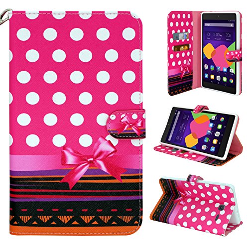 Alcatel OneTouch Pop 7 LTE / 9015W (T-Mobile) Case, Customerfirst PU Leather Luxury Flip Design Wallet Pouch Phone Case For Alcatel OneTouch Pop 7 FREE Emoji keychain (Pink Dot)