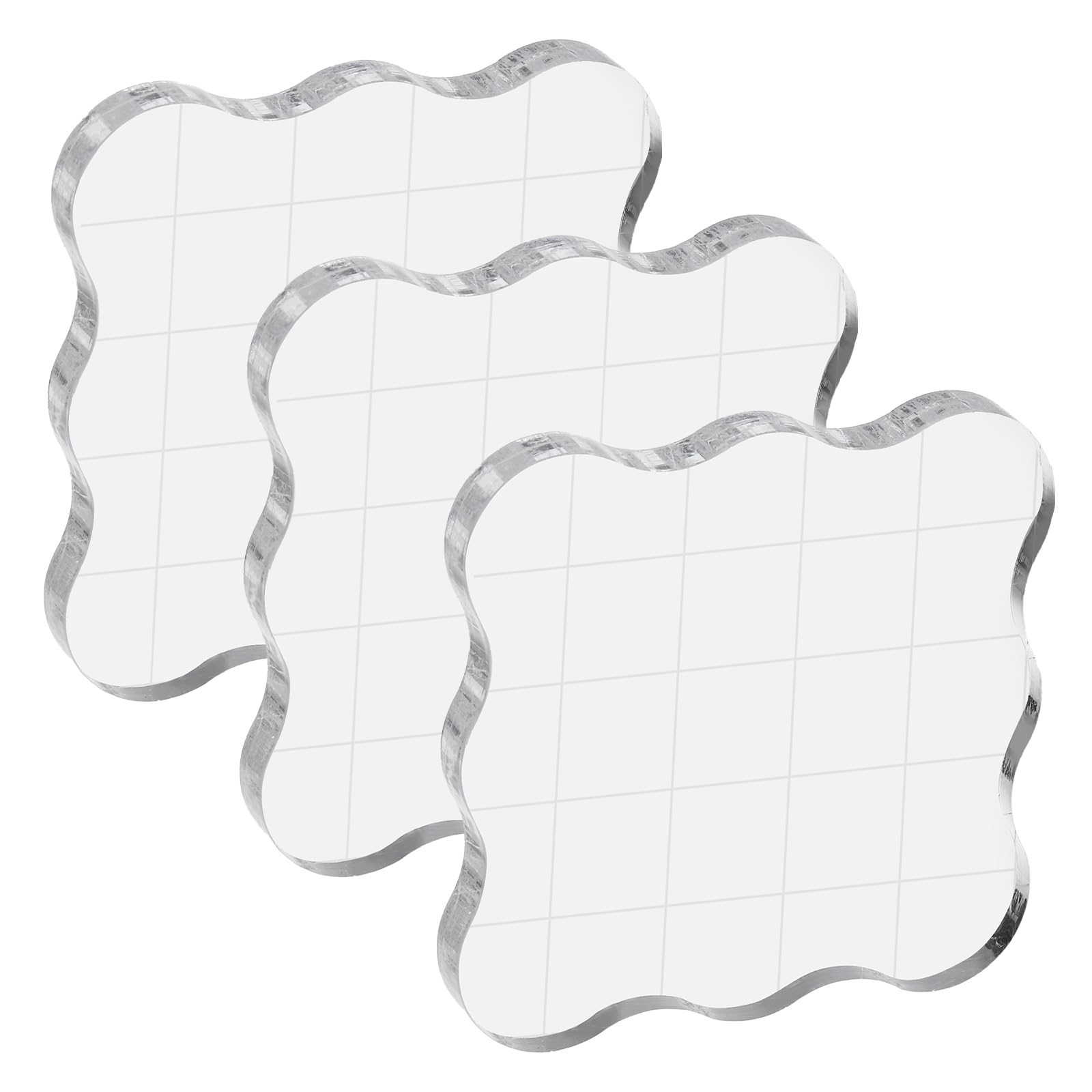 PATIKIL Acrylic Stamp Block, 3 Pack Stamping Block Wavy Shape with Lines Decorative Mounting Blocks Set for Scrapbooking DIY Crafts Card Making, 2x2