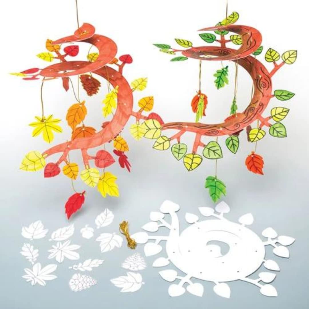 Baker Ross Autumn Colour-in Spiral Mobiles (Pack of 5), Perfect for Children to Design and Decorate, Ideal for School, Craft Groups, Party Crafting and Home Crafting