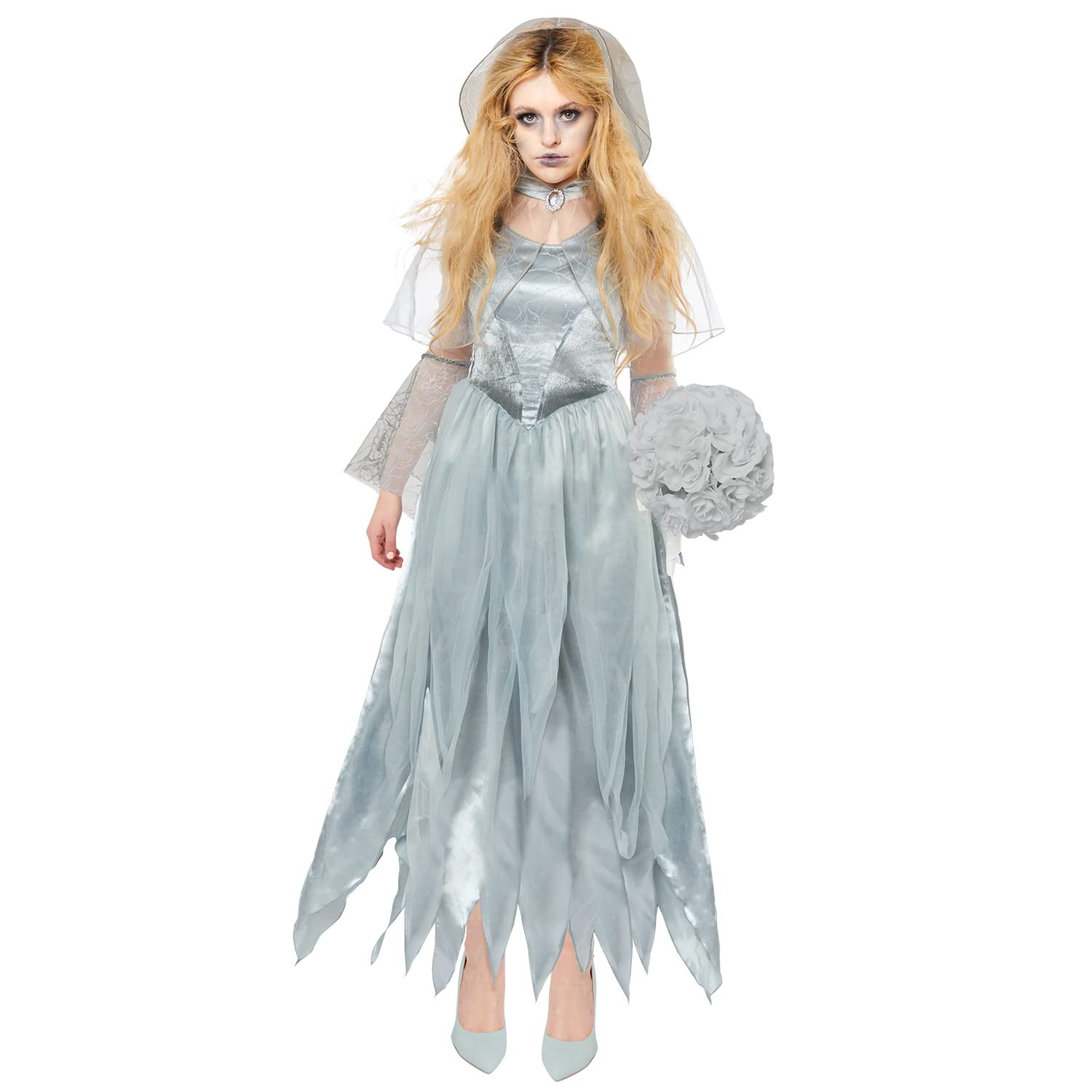 amscan 9917927 - Women's Halloween Zombie Ghost Bride Fancy Dress Costume (UK Dress 16-18)