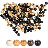 500pcs Large Hole Wooden Beads for Crafts 5 Colors 9X10mm Vintage Round Natural Wood Hair Beads for Macrame Necklace Bracelet Hair DIY Handmade Decor