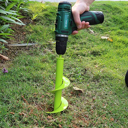 Auger Drill Bit 3.5" X 12" Non-Slip Flower Bulb Auger Rust - Post or Umbrella Hole Digger for Hex Drive Drill Garden Grass Plug Plant, Green - Thumbnail 3