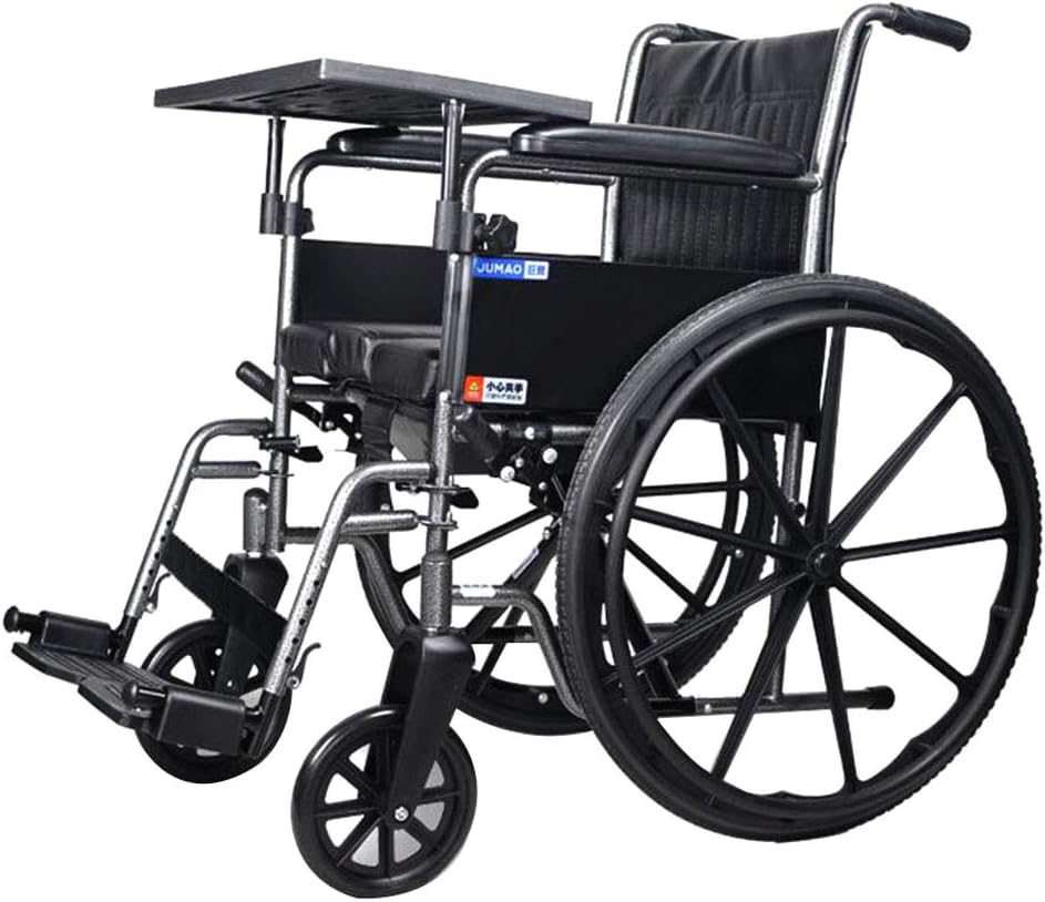 SXTYRL self propelled Lightweight wheelchairs Folding up Shower Commode Chair Leather Padded Cushion Dining Table seat Belt for The Elderly, Those who are weak