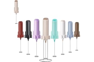 ELMWAY Powerful Electric Milk Frother Set, Rechargeable Drink Blender with Stand/Base, Foam Maker Mixer, Handheld Milk Frother for Coffee, Cappuccino, Latte, Matcha, Protein Powder - Beige