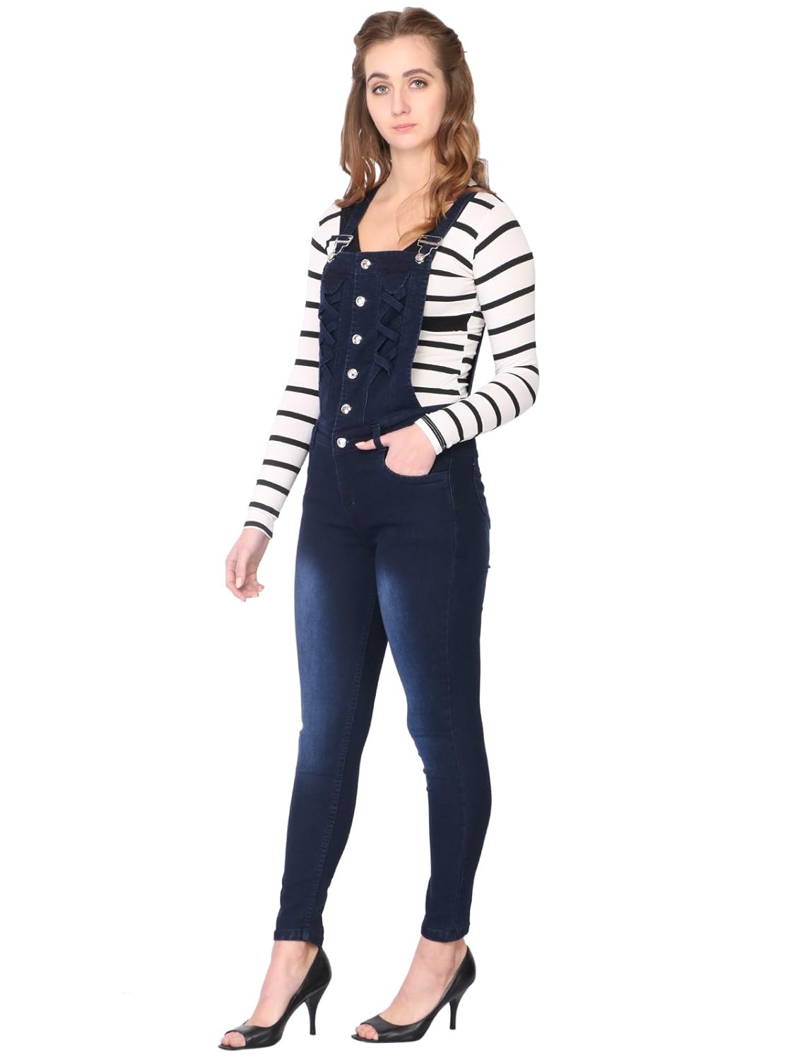 sfine denim solid casual dungaree for women