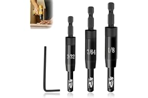 JIUOICI 2025 Upgraded Self Centering Drill Bit Set VIX Bits, CC2430 3/32" 7/64" 1/8" Center Hinge Drill Bit for 1/4In Hex Shank Drills, Install Hinge & Drill Pilot Hole, Ultra-Hard Steel, High-Precision