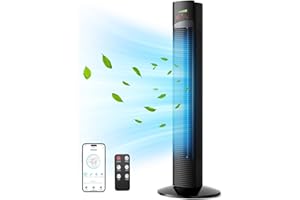Mirdred Tower Fan with Remote, 36” Bladeless Fan, 70° Oscillating Fan for Bedroom, 3 Speeds, 3 Modes, 12H Timer, LED Display, Quiet Cooling Standing Floor Fans for Home Living Room Office, Black