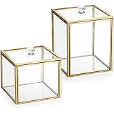 Hipiwe 2 Pack Glass Qtip Holder Dispenser With Lid Gold Bathroom Containers for Cotton Balls Makeup Sponges Bath Salts Candles Vanity Canisters Countertop Storage Organizer Jar