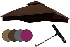 EasyLee 10x12 Replacement Canopy Top Cover for Lowe's Allen Roth GF-12S004B-1 Gazebo with T-Hook,Brown
