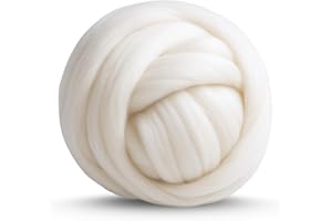 Revolution Fibers Merino Wool Roving 1 lb (16 Ounces) for Spinning | Soft Chunky Jumbo Yarn for Arm Knitting Blanket |100% Natural Undyed (Off-White) Wool Yarn, Felting Core, Carded Stuffing