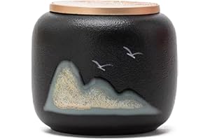 NS Online Black Small Urn Ashes Keepsake - Share Ceramic Mountains Small Urn, Adult Memorial Tiny urn, pet Urn, Honor Your Loved One Lost - Qnty 1