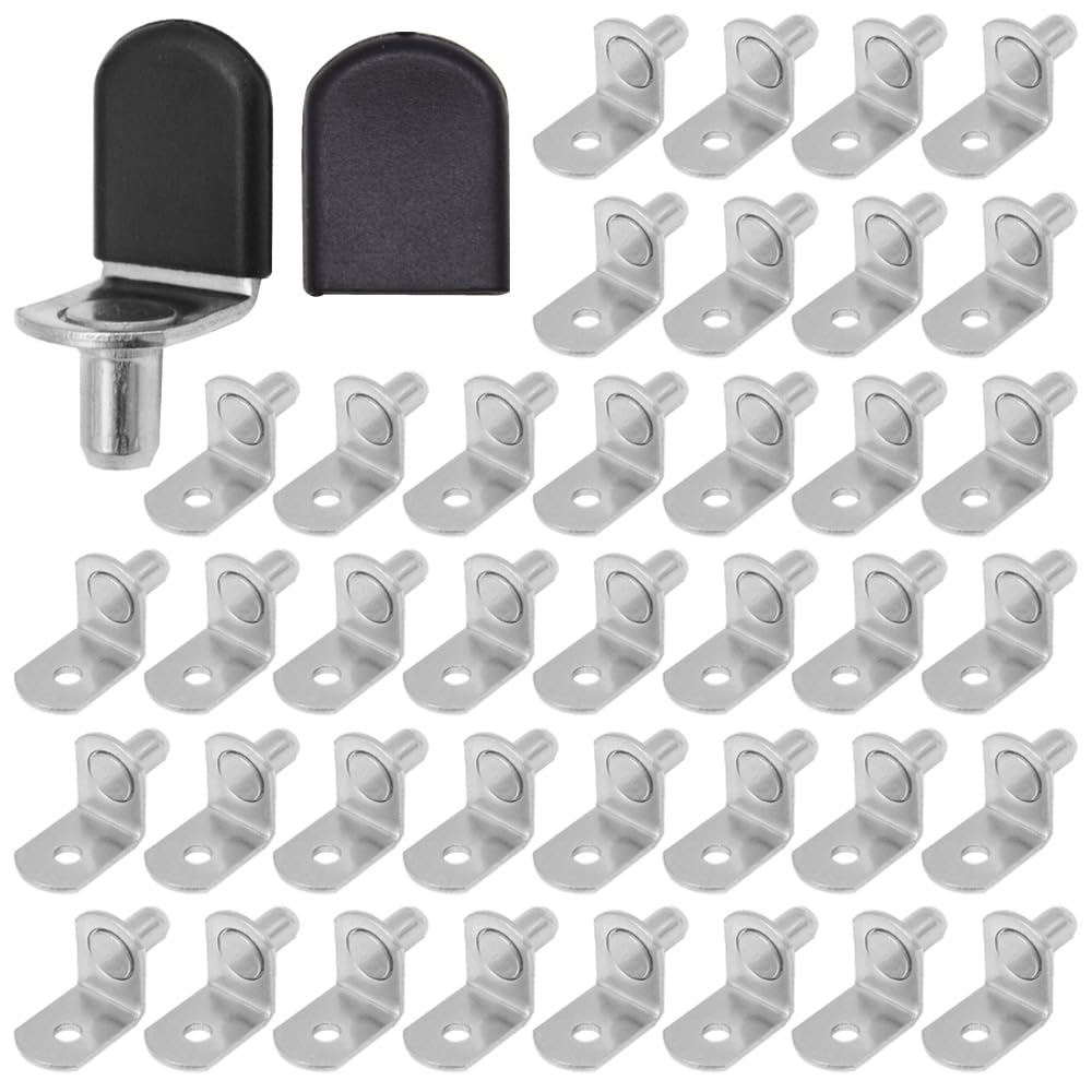 Hocansen 50 PCS Shelf Support Pegs 6mm Cabinet Shelf Pegs L Shelf Pins with Rubber Sleeve Glass Shelves Support Bracket Pegs（Silver/L）